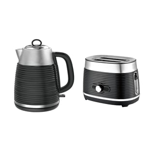 Luxury Kitchen Set – Stainless Steel Black Kettle and Toaster