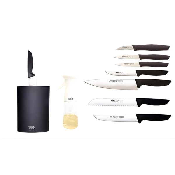 Professional Arcos Knife Bundle with Block and Oil Spray