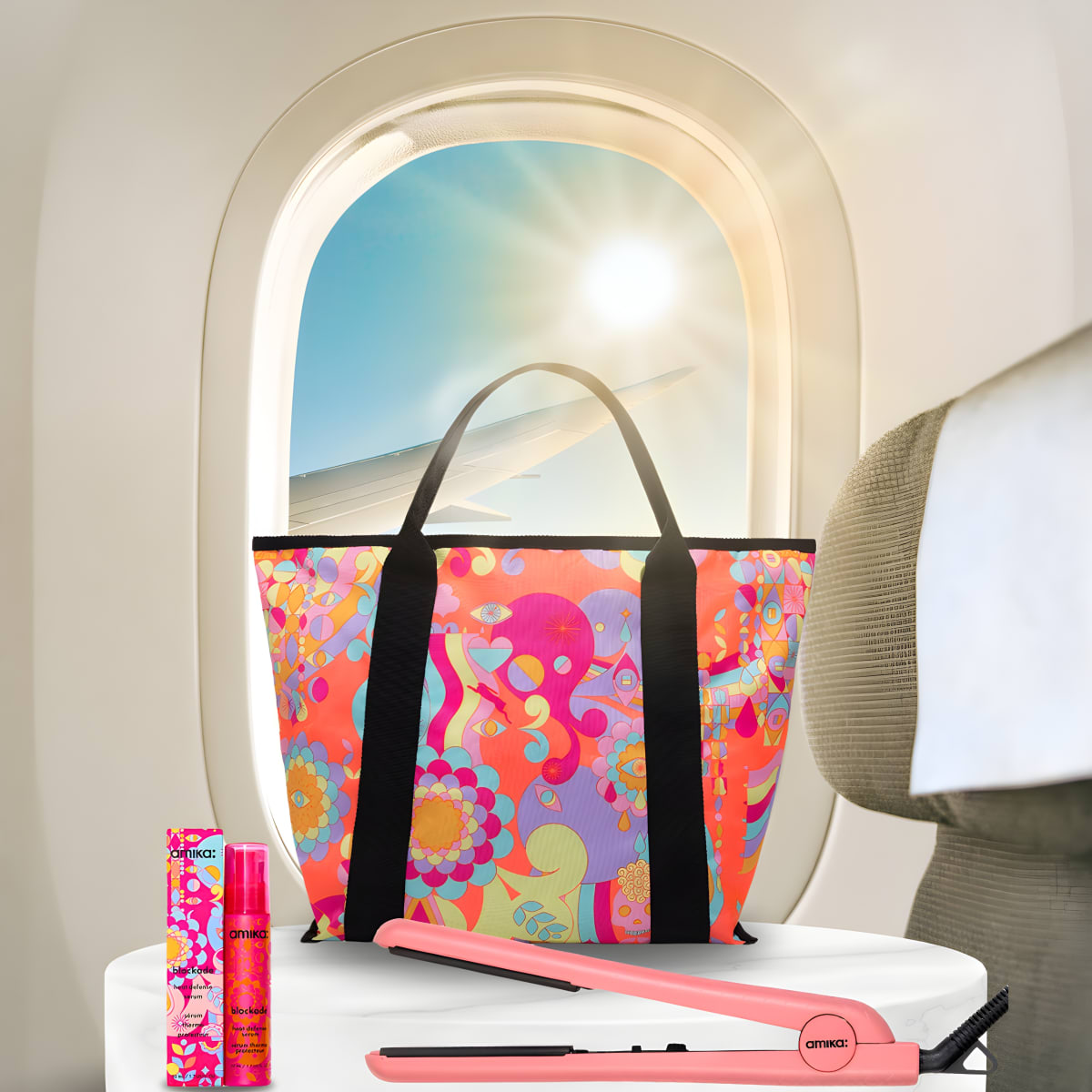 קיט נסיעות יוקרתי AMIKA: מייבש, מחליק קרמי וסרום מגן