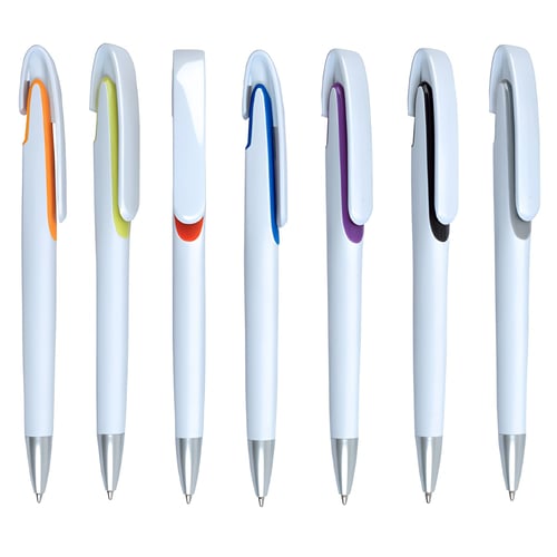 עט כדורי לבן עם שטח פרסום גדול