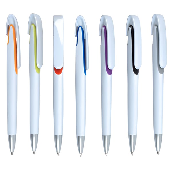 עט כדורי לבן עם שטח פרסום גדול