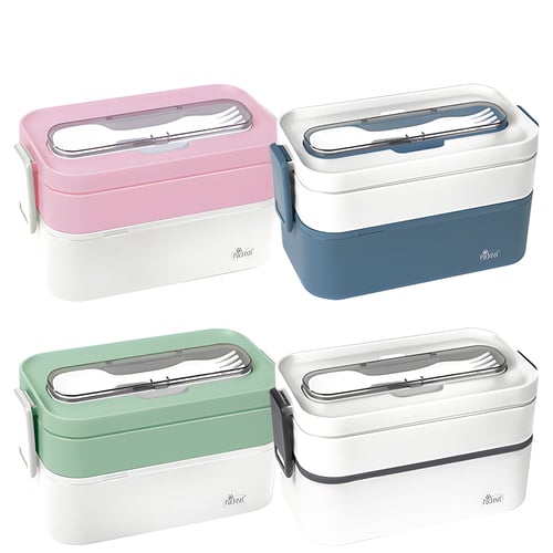 קופסת אוכל כפולה Pack&eat עם מגש וסכו"ם - בריא ונוח!