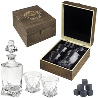 מארז ויסקי יוקרתי עם דקנטר, כוסות ואבנים
