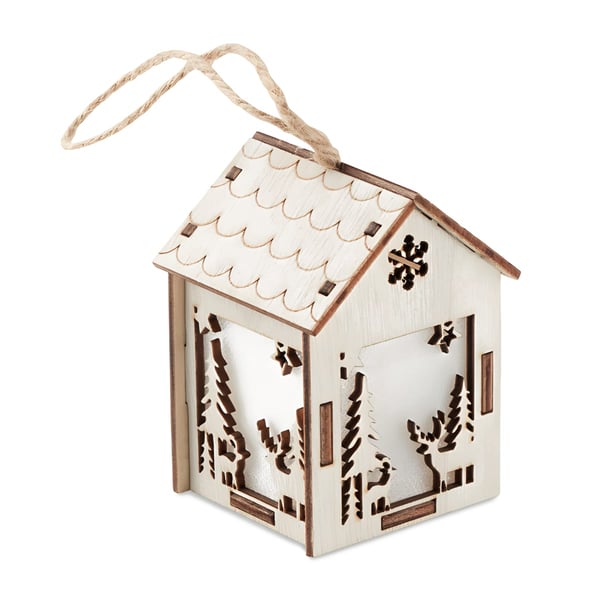 Decorative MDF House with Inner Lighting and Christmas Ornaments