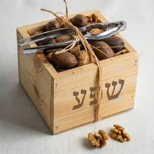 קופסה מעץ עם אגוזי מלך ואגוזי פקאן - מתנה יוקרתית