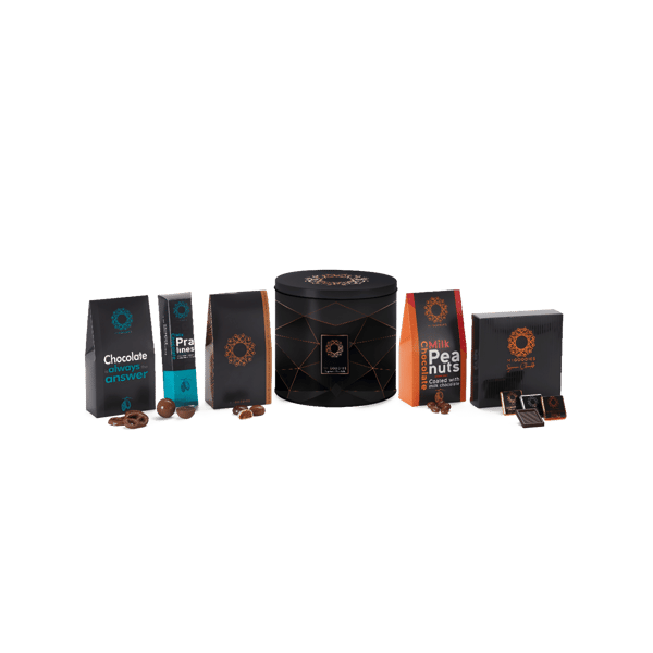 מארז מתוקים מפנקים עם שוקולד מריר ופרלינים