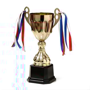 גביע זהב מרהיב עם סרטי עיטור צבעוניים