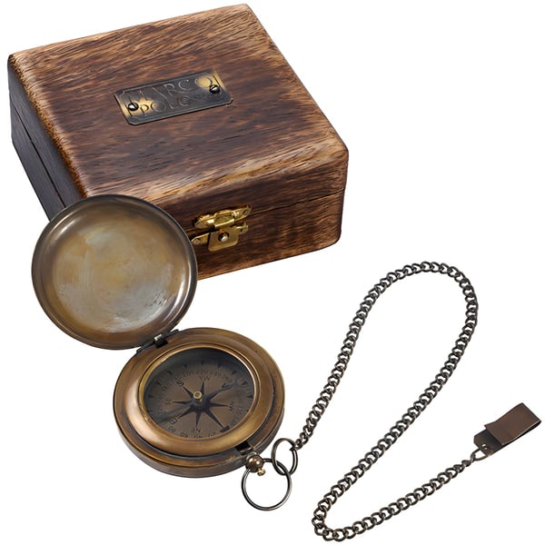Elegant Pocket Compass in Wooden Box 'Marco Polo'