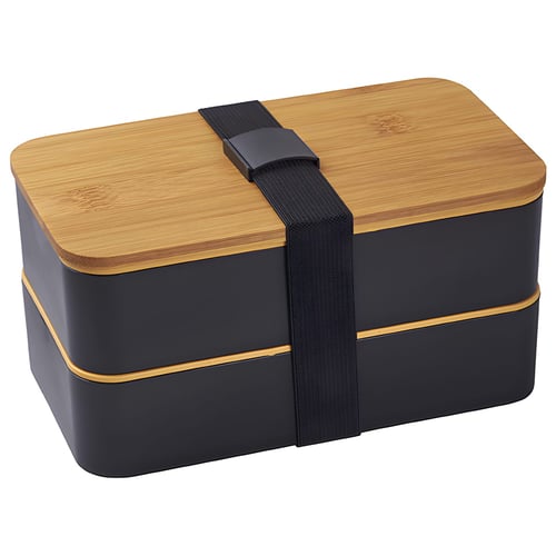 Double Lunch Box with Bamboo Lid and Cutlery Tray - 10-Piece Set