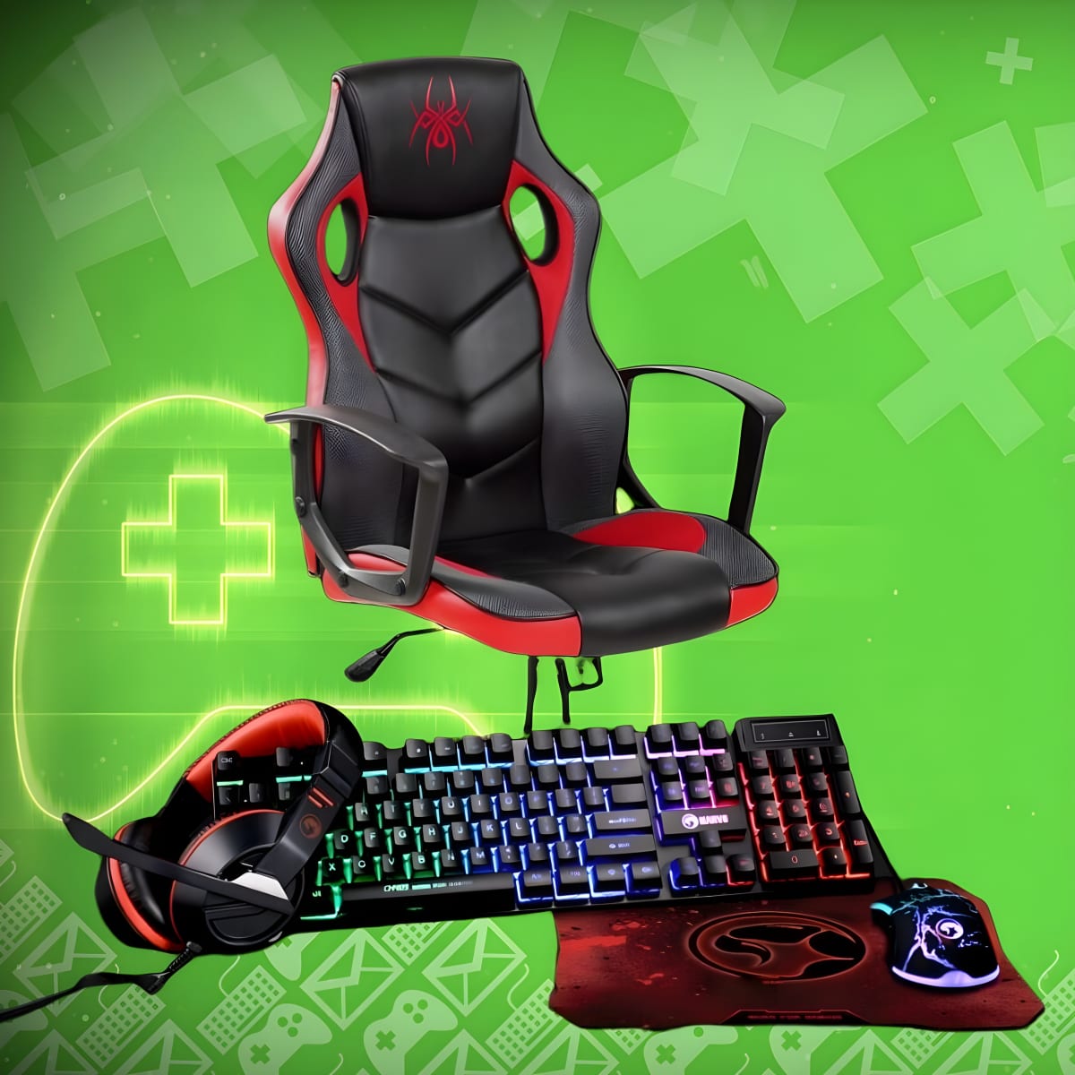 חבילת גיימרים מקצועית: כיסא ארגונומי וערכת גיימינג מבית SPIDER
