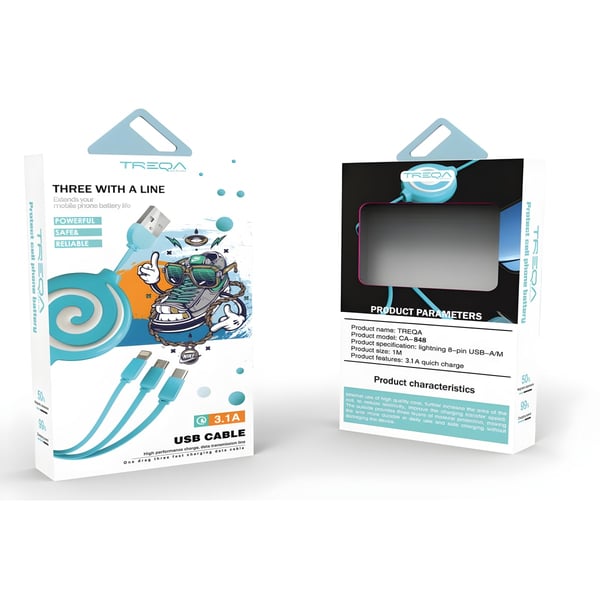 TREQA 3-in-1 Data Cable for Sync and Charging