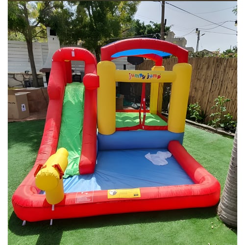 פארק מים מתנפח לילדים עם מגלשה ומנהרה מדגם Jumpy Jump