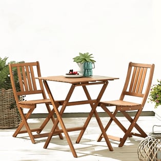 Solid Wood Garden Seating Set with Folding Table and Chairs
