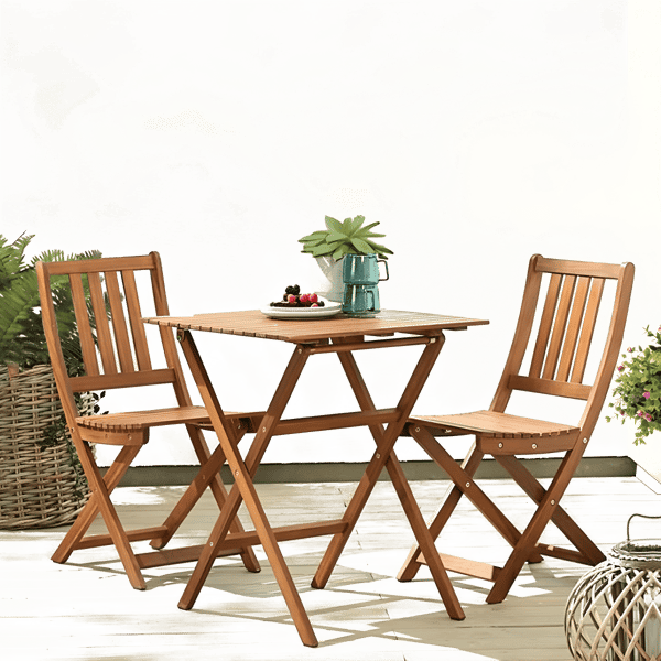 Solid Wood Garden Seating Set with Folding Table and Chairs