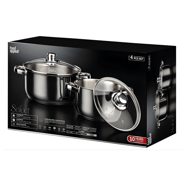 סט כלי בישול 4 חלקים מנירוסטה מבית Food Appeal