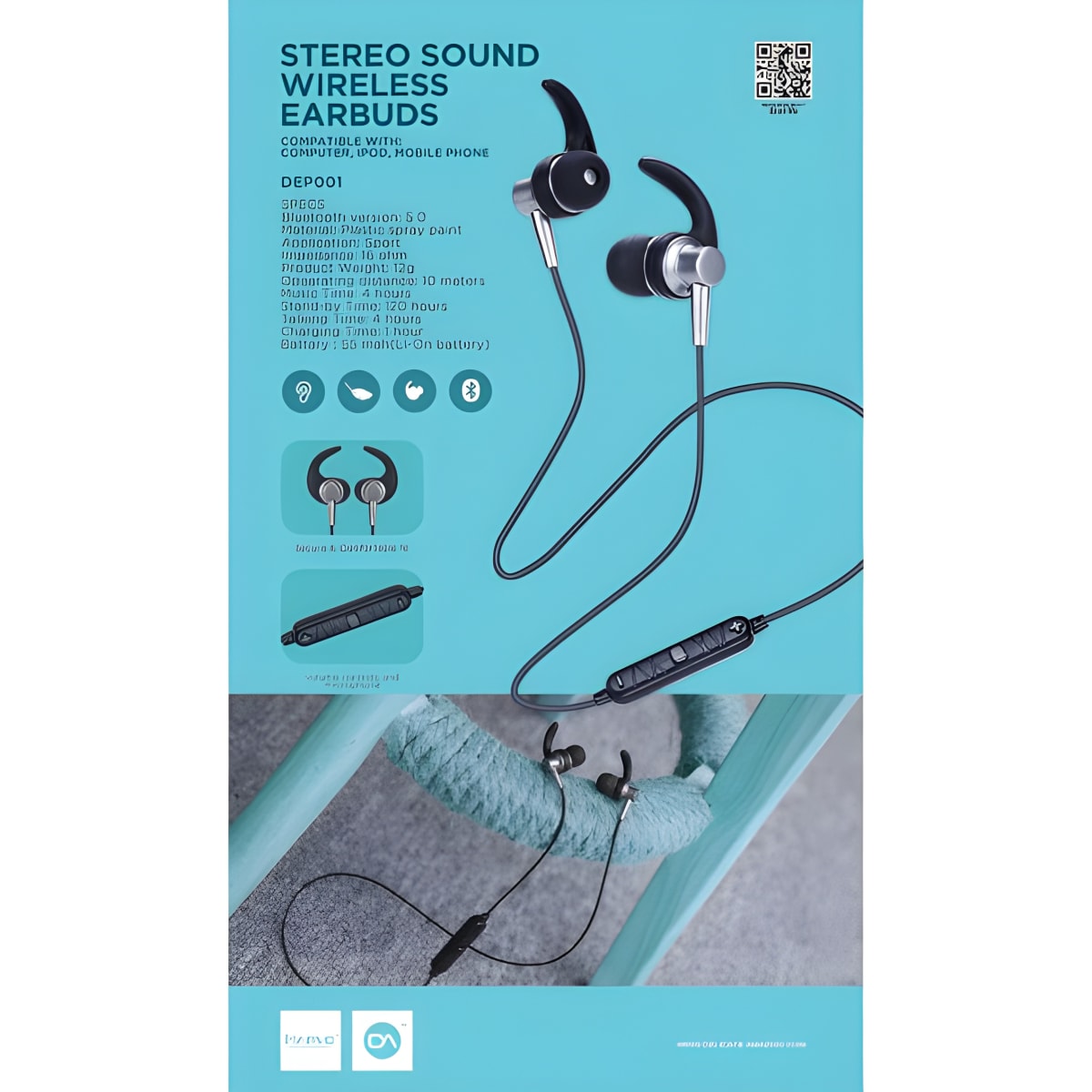 אוזניות ספורט בלוטוס אלחוטיות עם כרטיס Bluetooth ו-Micro SD