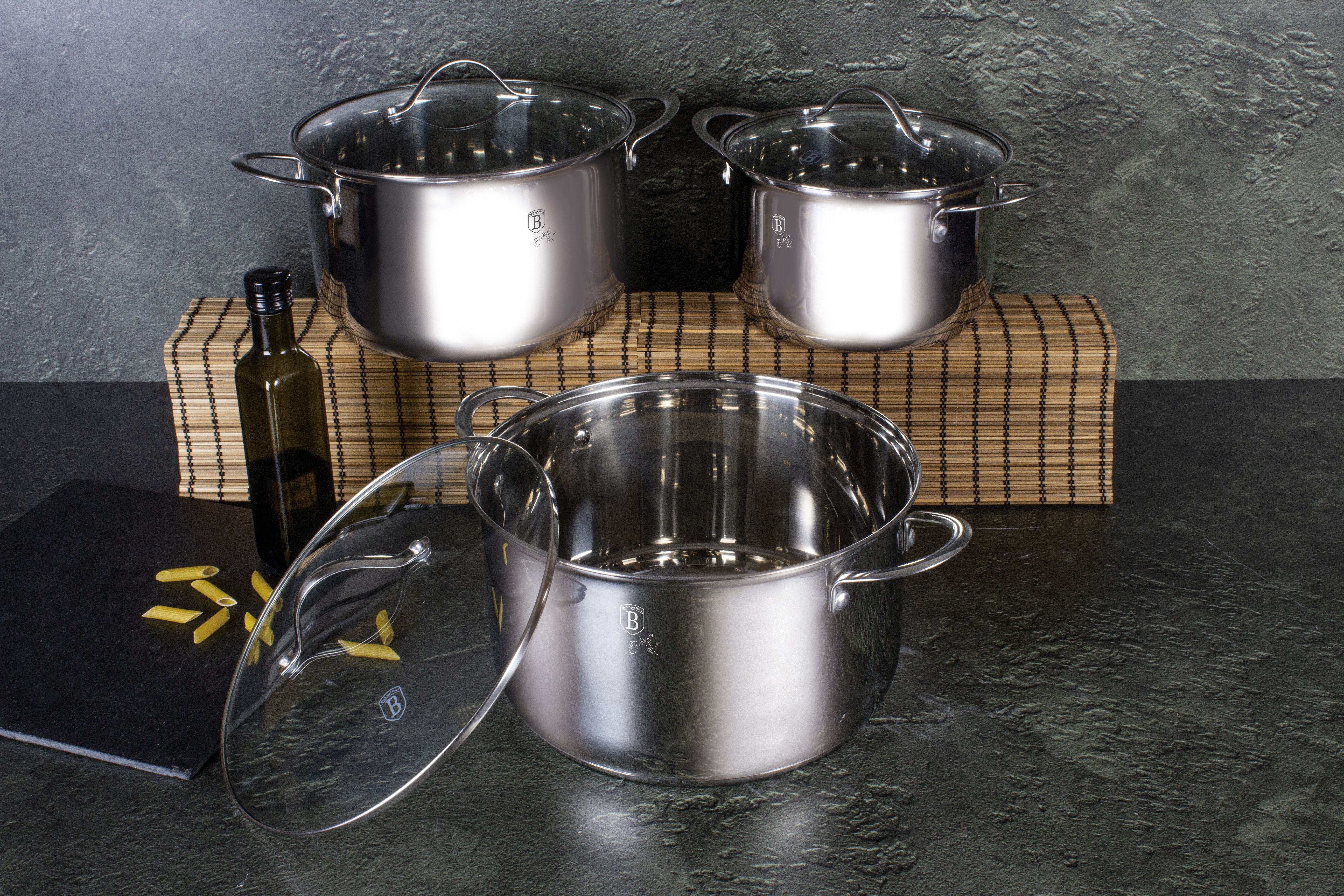 סט סירים איכותי ממתכת עם ציפוי כסף - 3 חלקים