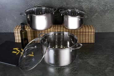 סט סירים איכותי ממתכת עם ציפוי כסף - 3 חלקים