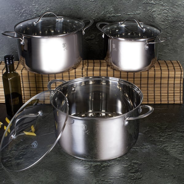 סט סירים איכותי ממתכת עם ציפוי כסף - 3 חלקים