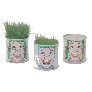 פחית פריחה וצמיחה עם דשא ראש