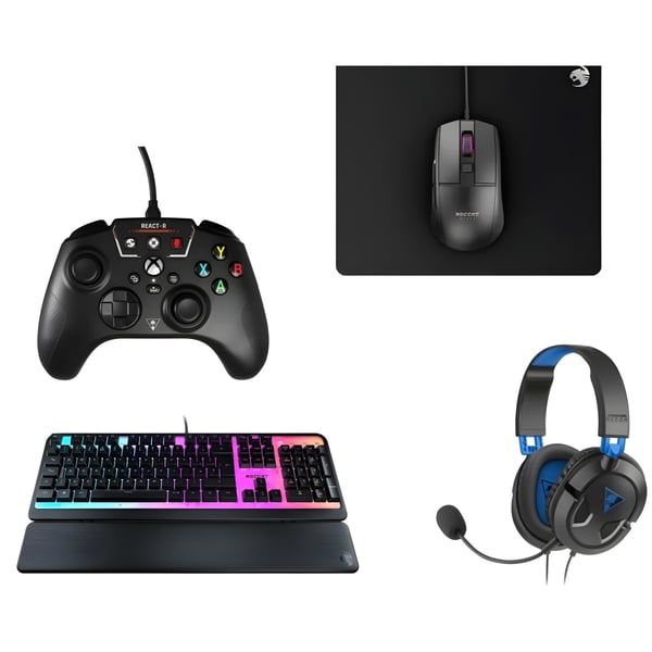 סט גיימינג מתקדם: מקלדת, משטח לעכבר, אוזניות ובקר
