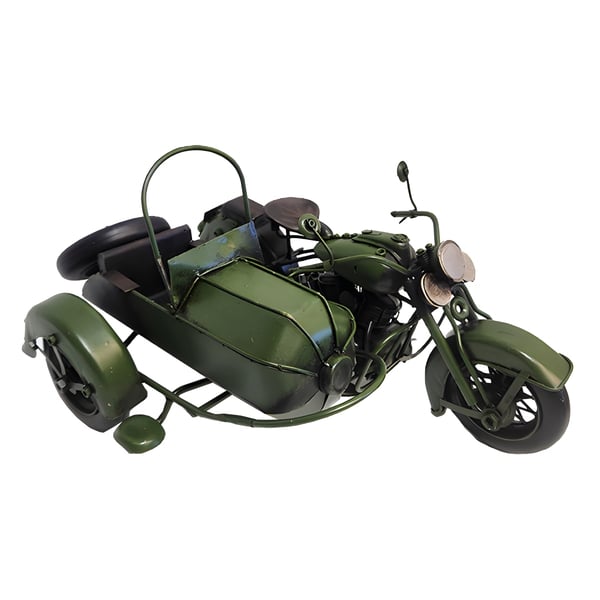 Vintage Green Cruiser Motorcycle with Metal Sidecar