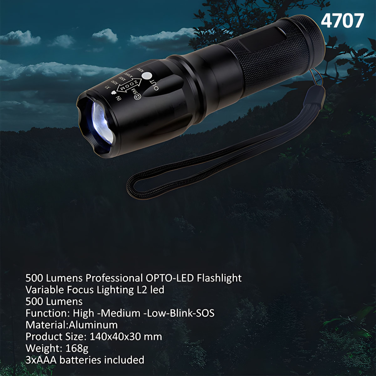 פנס LED מקצועי בעוצמה 500 לומן עם פוקוס מתכוונן במארז מתכת