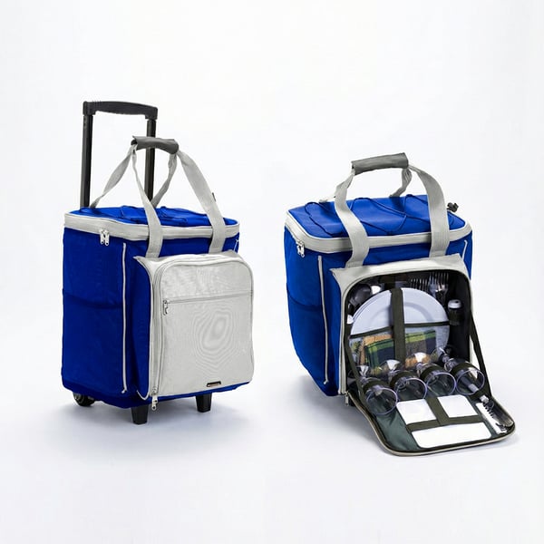 Extra Large Rolling Cooler with Tableware for 4 - Unforgettable Outdoor Experiences