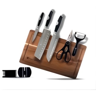 סט סכינים חדות מקצועיות עם מעמד עץ במראה אופנתי