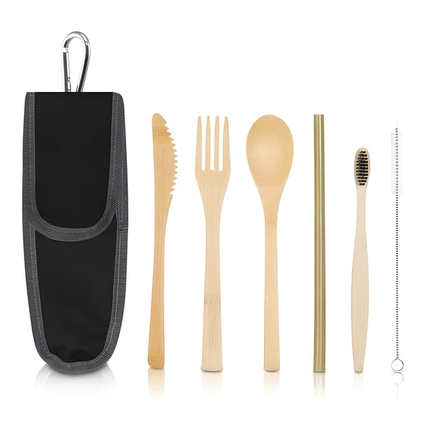 Eco-Friendly Bamboo Cutlery Set with Toothbrush