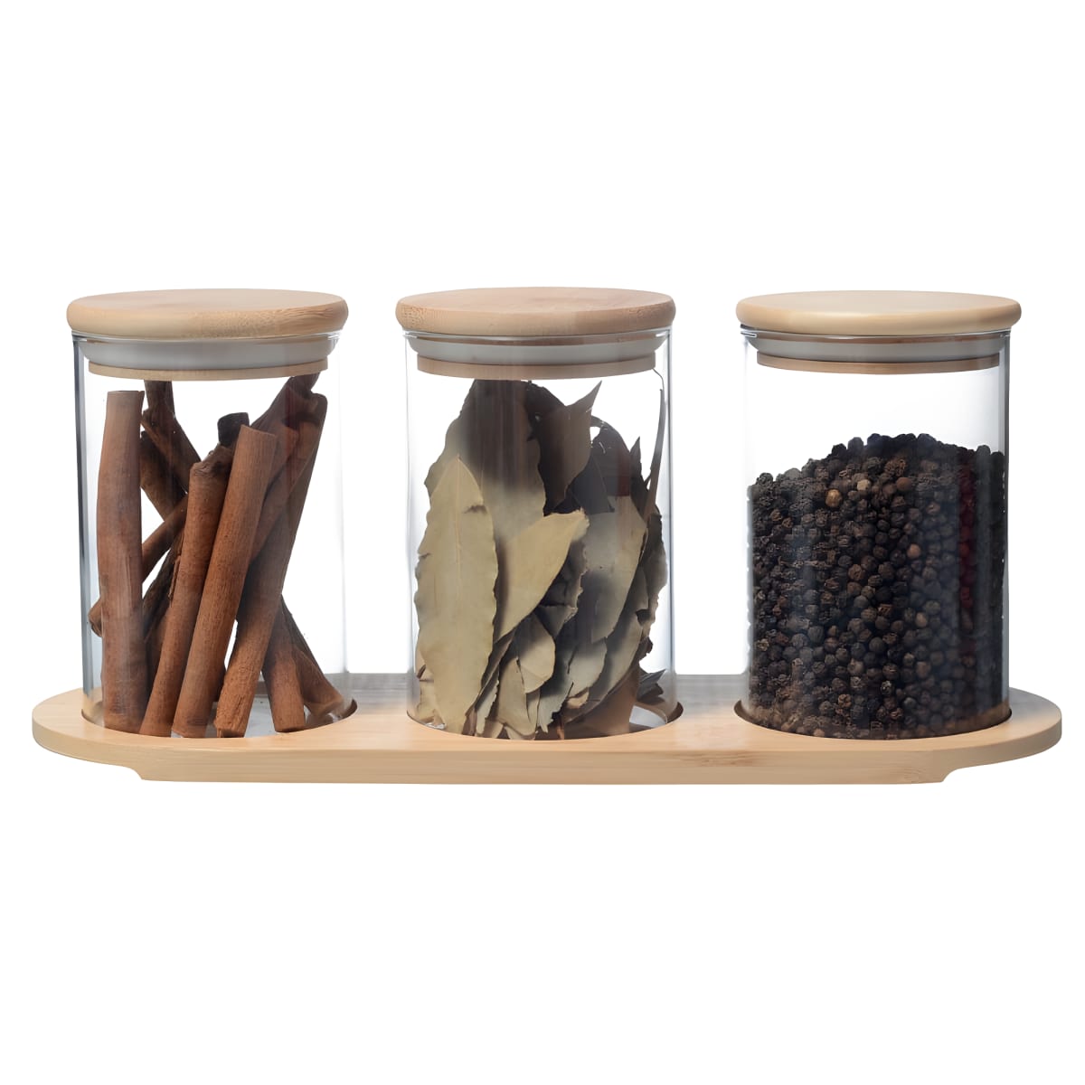 סט מרהיב של 3 צנצנות אחסון עם מכסים במבו