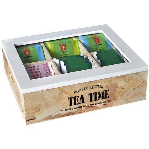 מארז עץ טבעי 'TEA TIME' לתה עם 6 תאים