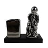 Silver Desktop Stand with Thinker Design + Cup