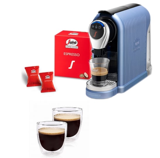 Luxury Coffee Set with SEGAFREDO Espresso Machine, 40 Capsules, and Food Appeal Espresso Cups