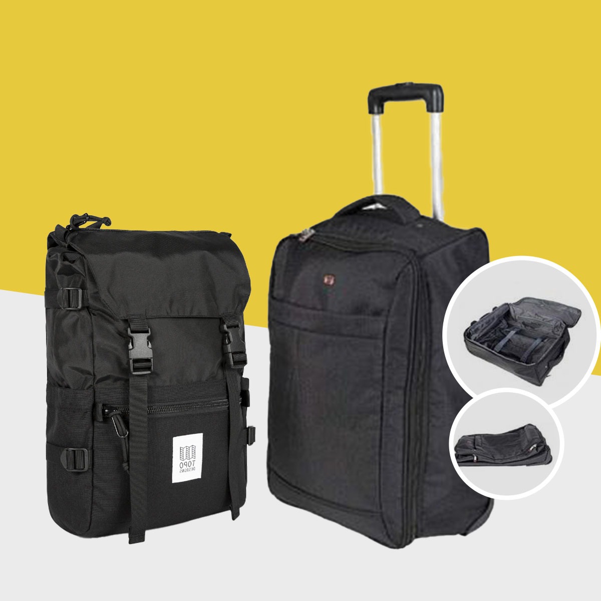 סט תיקים לנסיעות: מזוודת טרולי שטוחה ותיק גב ייחודי - SWISS