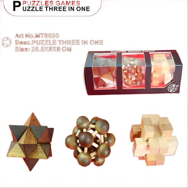 Interactive Wooden Puzzle Cubes Set of 3