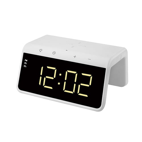 מטען אלחוטי מהיר 10W משולב עם שעון דיגיטלי ספרות לד לבנות ותאורת לד - לבן