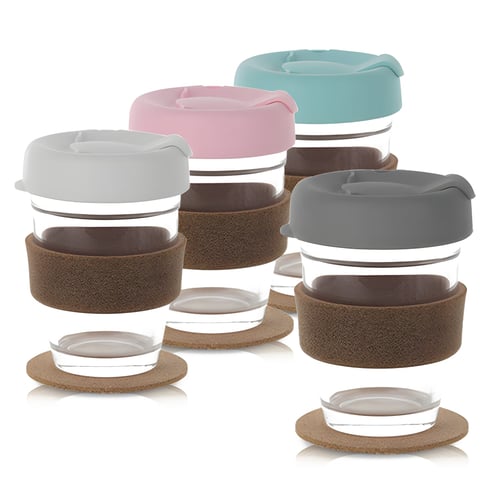 Reusable Glass Cup with Silicone Lid and Cork Base