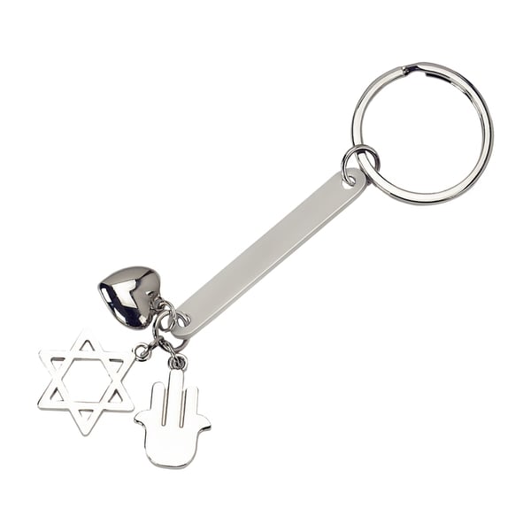 Unique Keychain with Heart, Hamsa, and Star of David Charms
