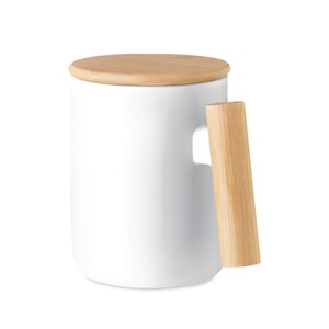 Porcelain Mug with Bamboo Lid and Handle