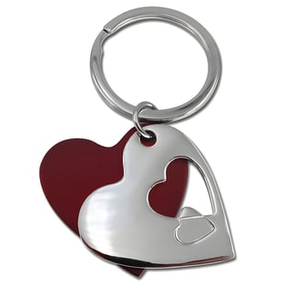 מחזיק מפתחות לב מניקל ואדום מתכתי
