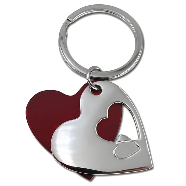 Red and Nickel Metal Heart Keychain