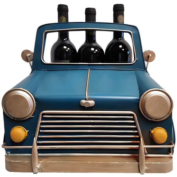 מעמד לשלושה בקבוקי יין בצורת פרונט של טנדר כחול