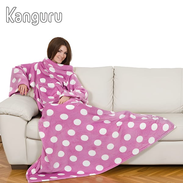 Deluxe Kanguru Blanket with Sleeves & Pocket - Italian Pink Dot Design