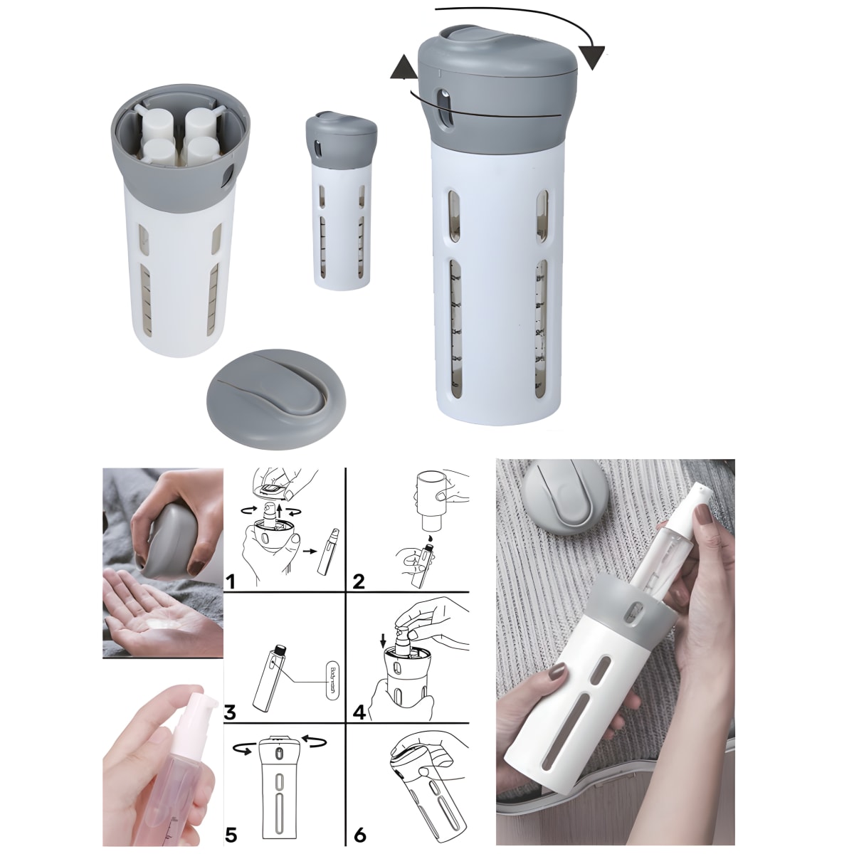 ערכת נסיעות חדשנית עם 4 בקבוקונים