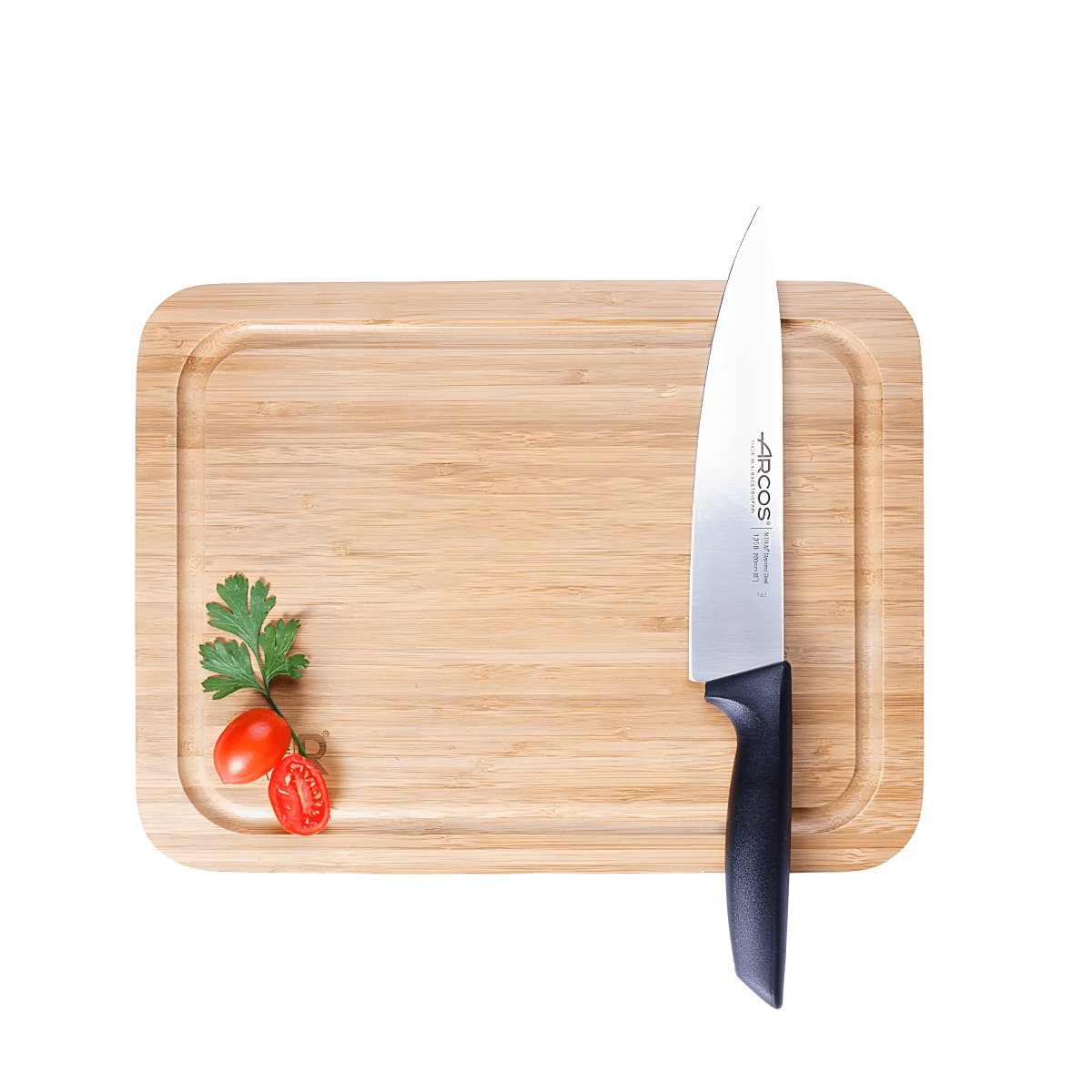 קרש חיתוך במבוק מעוצב עם סכין מקצועית