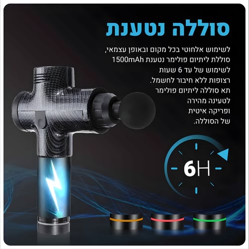 אקדח עיסוי CARBON מקצועי עם מנוע BRUSHLESS וכפתורים טאצ'