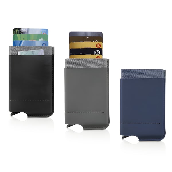 ארנק מתכת שולף כרטיסים עם כיסוי דמוי עור