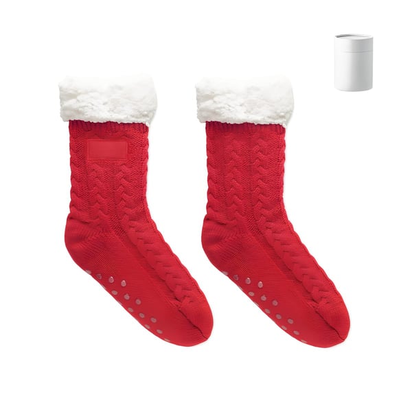 Red Comfortable Winter Socks with Faux Fur