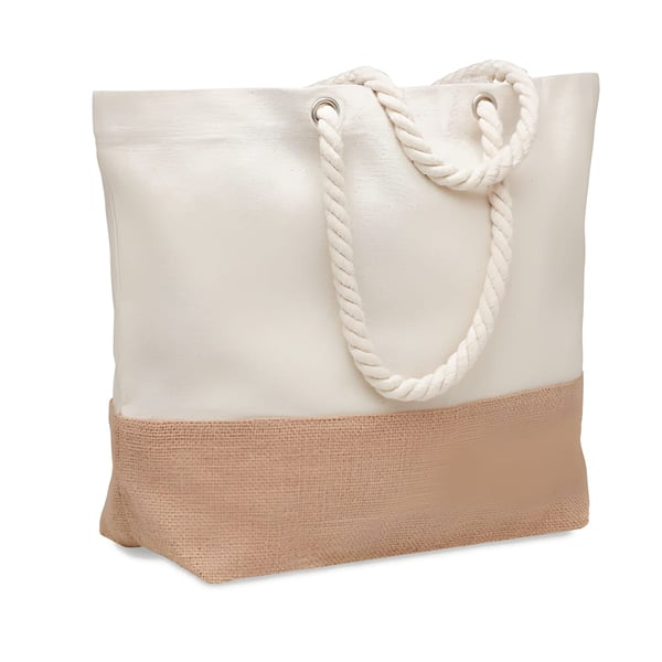 Canvas Beach and Shopping Bag with Rope Handle & Jute Detail